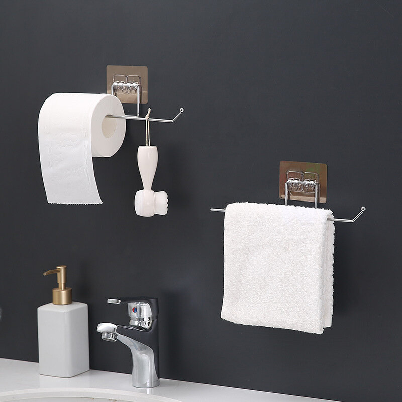 Punch-free traceless pano cabide cozinha banheiro armazenamento ferro forjado papel toalha cabide preguiçoso pano gancho de papel de cozinha 0.01