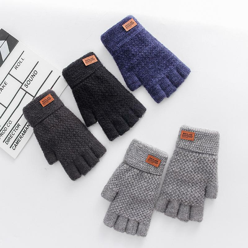 Men's Winter Half-Finger Fingerless Flip Knit Alpaca Gloves New Fashion Warmth Thick Fluffy Outdoor Sports Cycling Gloves A336