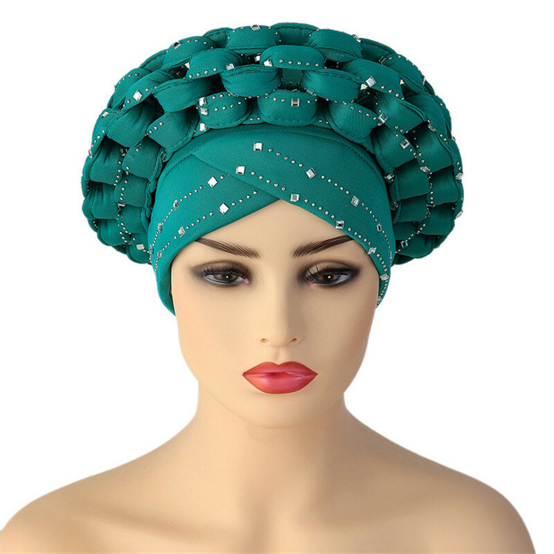 Turbante africano listo para usar para Mujer, gorro de lujo con diamantes, autogel para boda, Turbante femenino