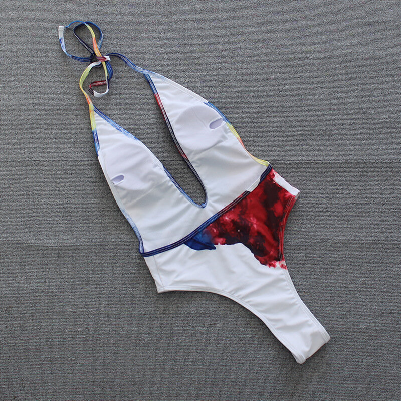 BKLD 2021 원피스 의상 Tye Dye Jumpsuit V-Neck Hollow Out Halter Backless Bodysuits, 섹시한 여성 의류 여름 신제품