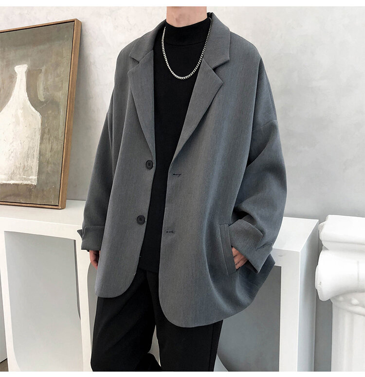 Blazers estilo britânico para homens, terno solto na moda, jaquetas retrô, entrada diária, combina com tudo, streetwear coreano simples, lazer masculino