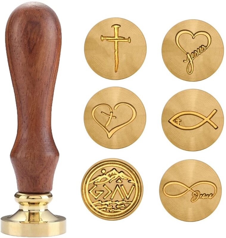 Selo de cera de vedação selos de cobre com cabo de madeira, selo de cera de selo cruz de jesus cristão, deus é maior do que altos e baixos