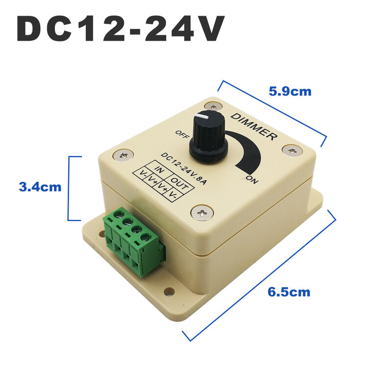 DC 12V-24V LED Strip Dimmer Adjusted 8A Single Color 96W Adjustable Brightness Controller Manual Knob Dimming Voltage Regulator