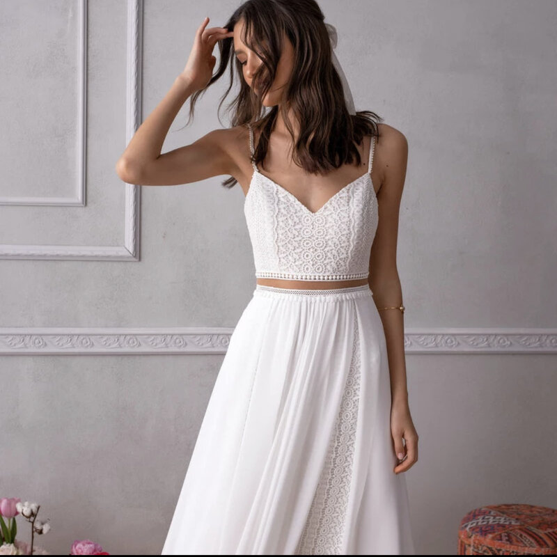 2024 Simple Boho Wedding Dresses 2 Pieces A-Line Spaghetti Straps Backless Sleeveless Elegant Bridal Gowns Vestidos De Noiva New