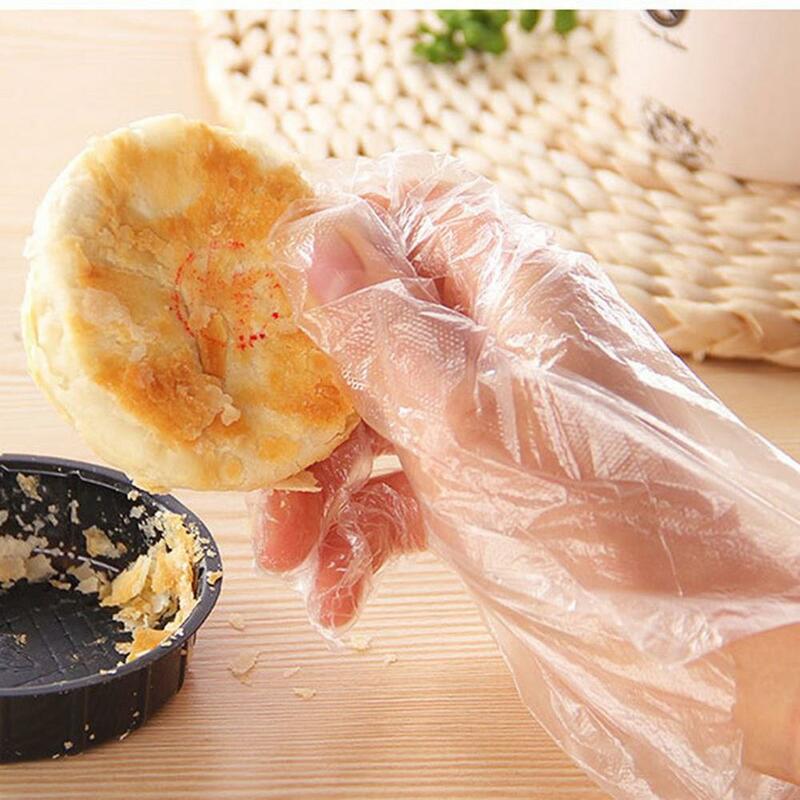 100Pcs Transparent Plastic Disposable Gloves DiningThickening Beauty Housework Bathroom Sanitary Kitchen Cooking Cleaning