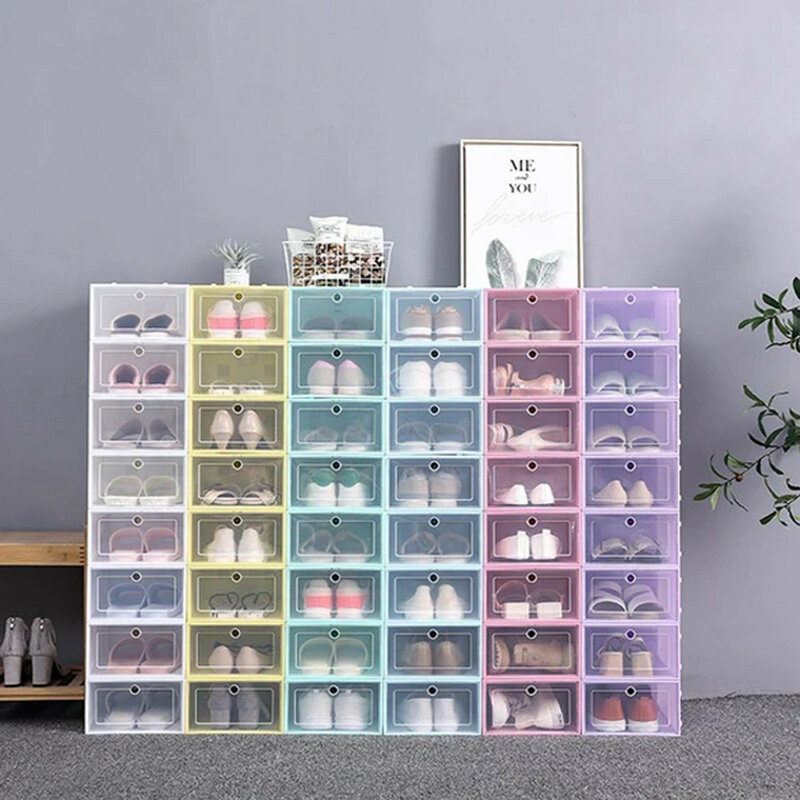 Foldable Clear Shoes 보관 상자 플라스틱 Stackable Shoe Organizer 두꺼운 투명 서랍 케이스 Shoe Stackable Stacking