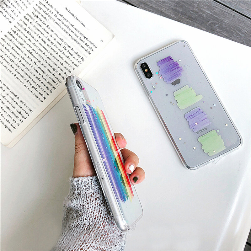 Heronswing 다채로운 반짝 이는 별 부드러운 전화 케이스 아이폰 7 케이스 xs 최대 xr x 6 6s 8 플러스 컬러 레인보우 지우기 소프트 뒷면 커버