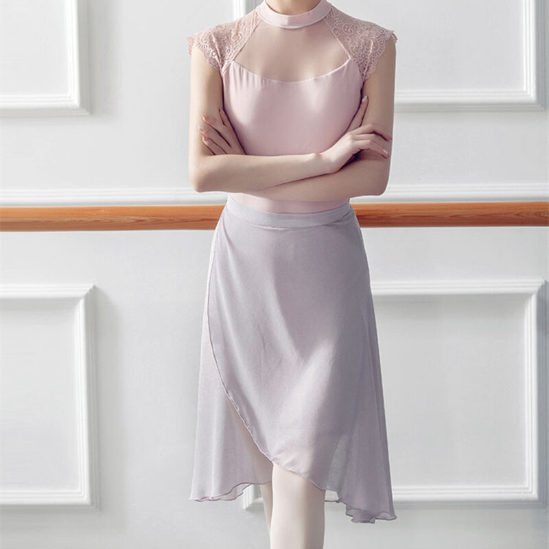 プロ大人ミドルロングシフォンバレエスカート女性叙情的なソフトレースアップバレエドレスバレリーナダンス衣装