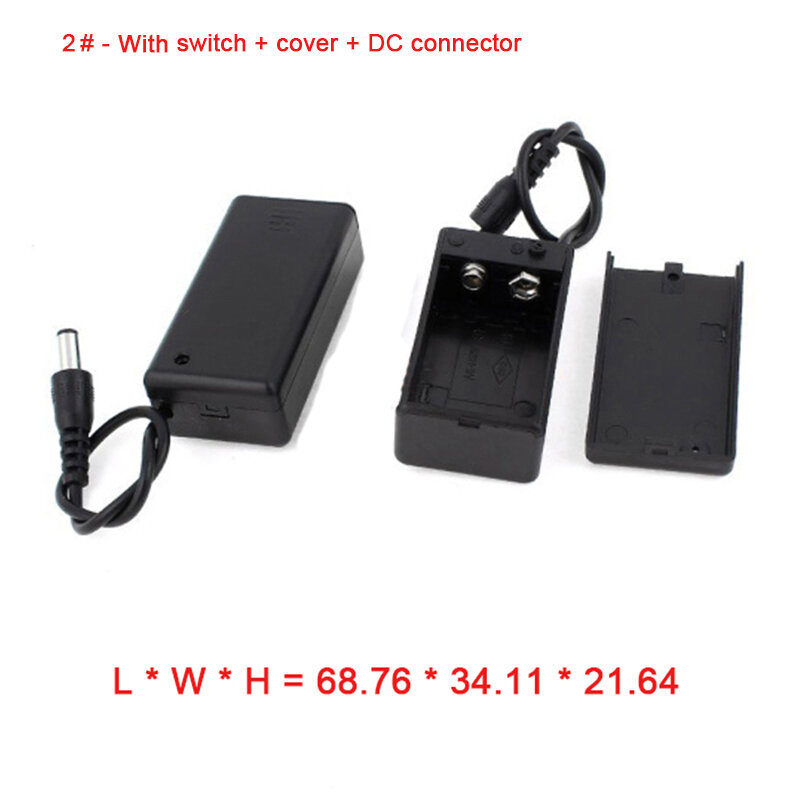 Muti-tamanhos-1 pçs plástico 9v bateria titular caixa com fio chumbo 6f22 suporte da bateria com/sem interruptor, capa, dc-conector