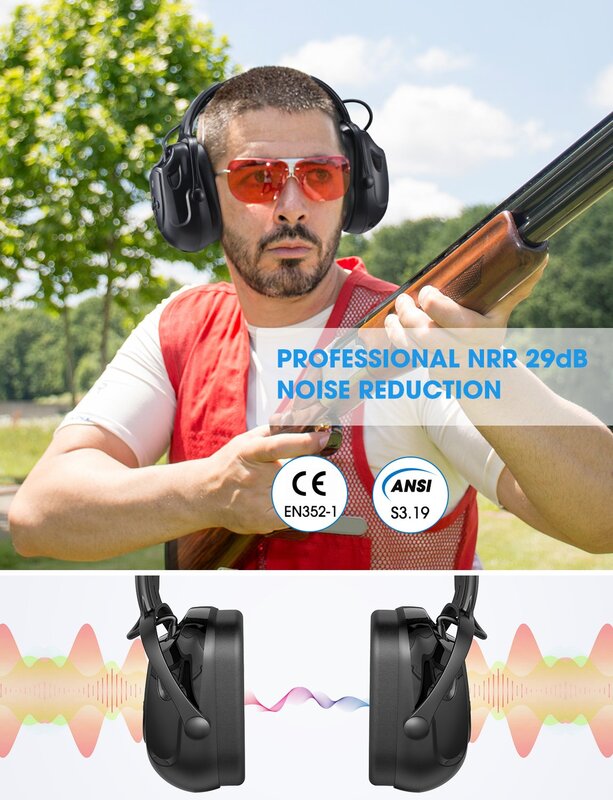 Mpow-Bluetoothノイズリダクションイヤーマフ,安全イヤホン,nr29db/snr 36db,調整可能な聴覚保護,イヤー防御