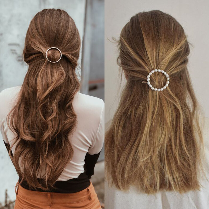 Frauen Mädchen Haar Clips Haarspange Gold Silber Metall Kreis Geometrie Haar Griffe Koreanische Kristall Birne Haarnadeln Halter Haar Zubehör