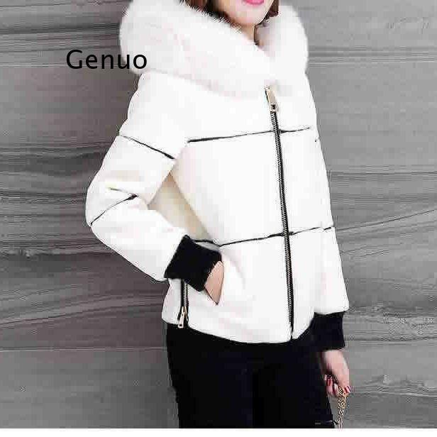 New Women's Winter Sheep Sharing Overcoat Ladies High Waist Slim Faux Fur Jacket Female Fake Fox Fur Hooded Short Coat