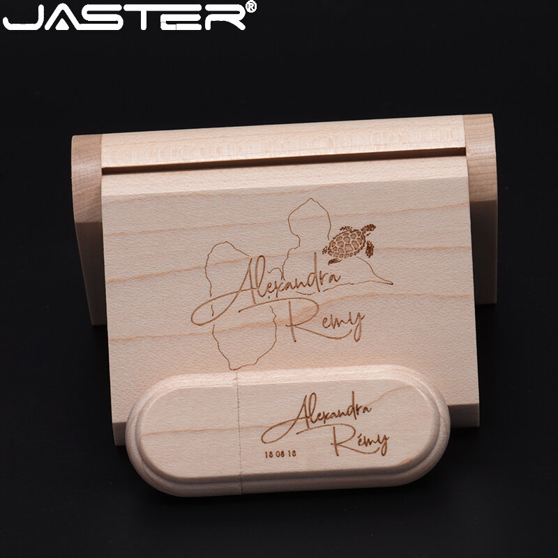 Jaster pendrive de madeira, usb 2.0, 8gb, 16gb, 32gb, 64gb, com caixa de presente de casamento, 128gb em atacado