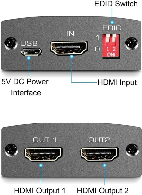 Rozdzielacz HDMI 1 na 2 wyjścia z ręczną obsługą zarządzania EDID 4K @ 30HZ 1080P 3D 【tylko kopiowanie, nie dostarczaj 2 różnych wyjściów】