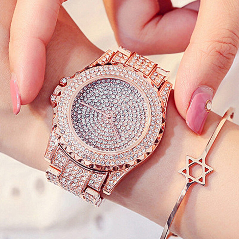 Ouro diamante relógios femininos luxo aço inoxidável relógio novo 2019 18k ouro senhoras relógios de quartzo relógio de pulso dropshipping