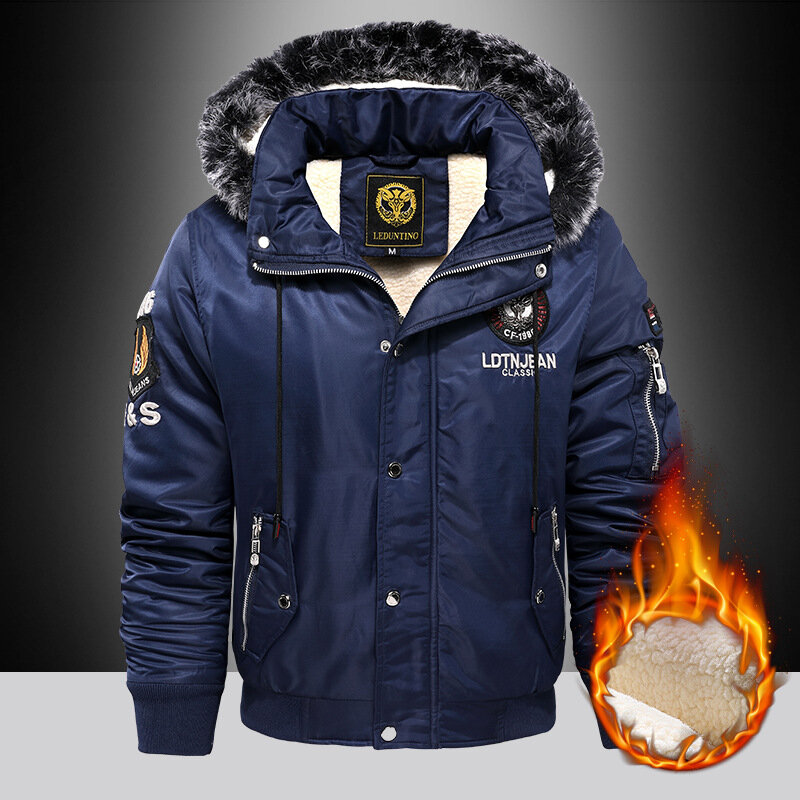 Abrigo de plumón y Parka gruesa para hombre, chaqueta acolchada de terciopelo de gran tamaño, de marca, mantiene el calor, color negro, azul y rojo, invierno, 2024