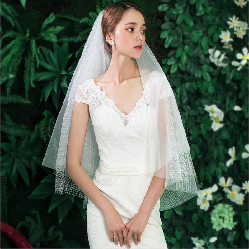 Two Layers Pure Tulle Bridal Veils Short Cut Edge Wedding Accessories Cheap Veil With Comb Velos Novia