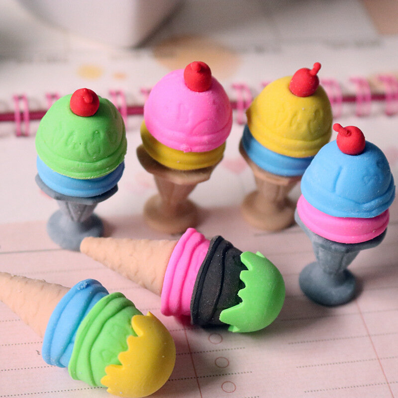1pc Creative Cartoon Ice Cream Cone Eraser Eraser Student Stationery Supplies Wholesale