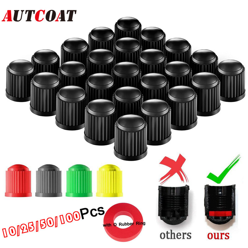 AUTCOAT-Tampas de válvula de pneu com O Rubber Ring, capas universais para carros, SUVs, bicicletas, caminhões, motocicletas