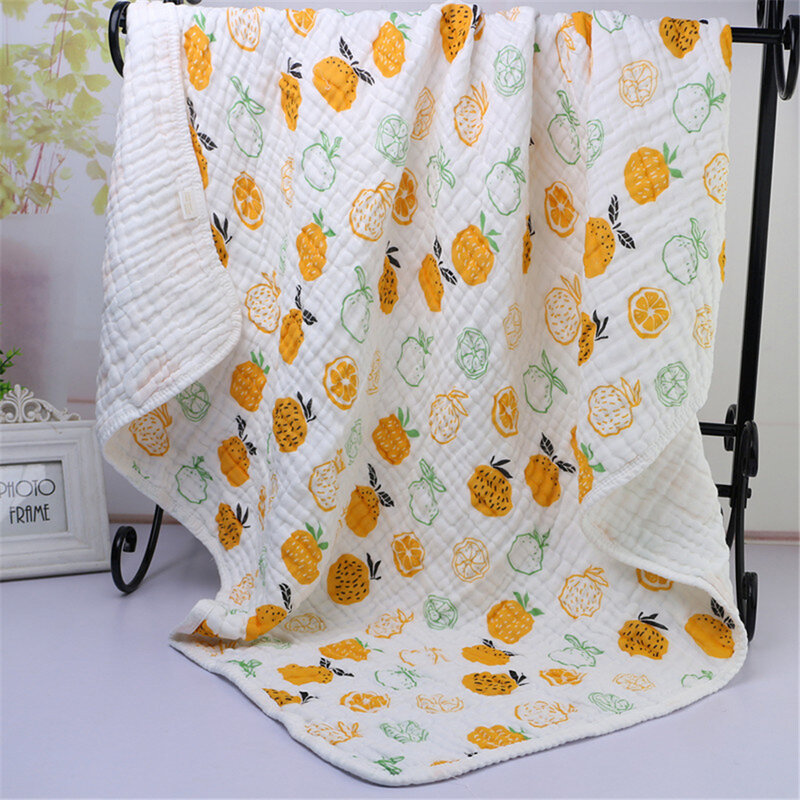 Хлопковое детское одеяло с рисунком фруктов, 110*110 см, мягкое 6-слойное Пеленальное летнее дышащее банное полотенце для новорожденных, 16 цветов
