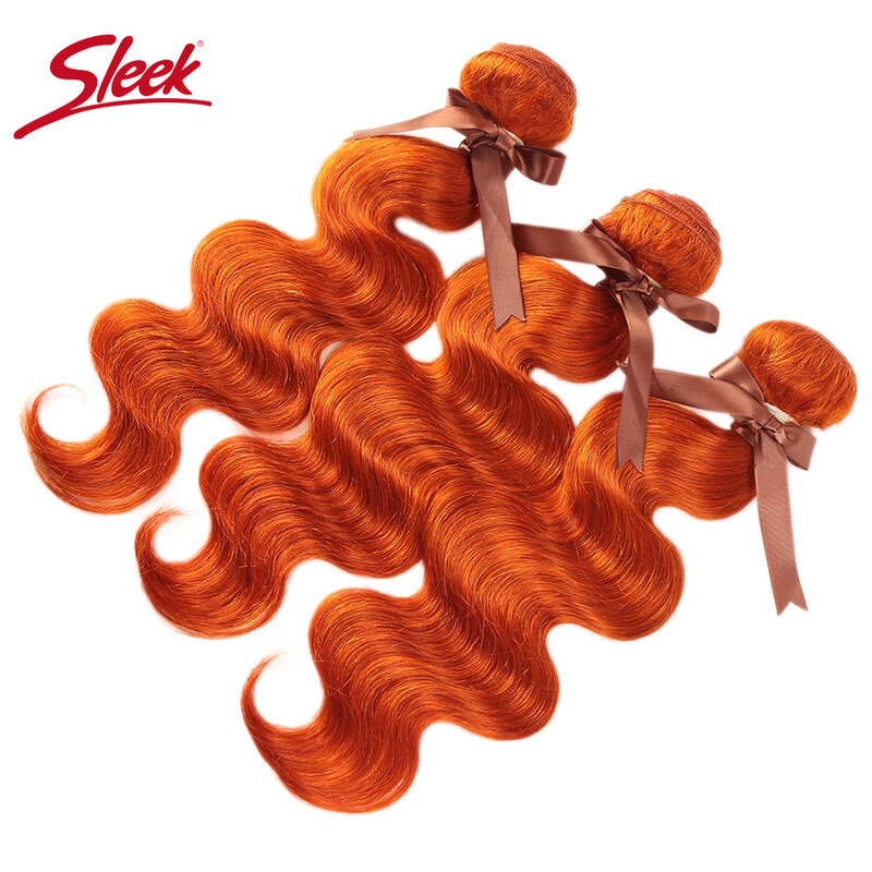 Rambut Manusia Bundel Oranye Gelombang Tubuh Ramping Gelombang Tubuh Brasil Jalinan Rambut Remy Alami 8 Sampai 28 Inci untuk Ekstensi Rambut