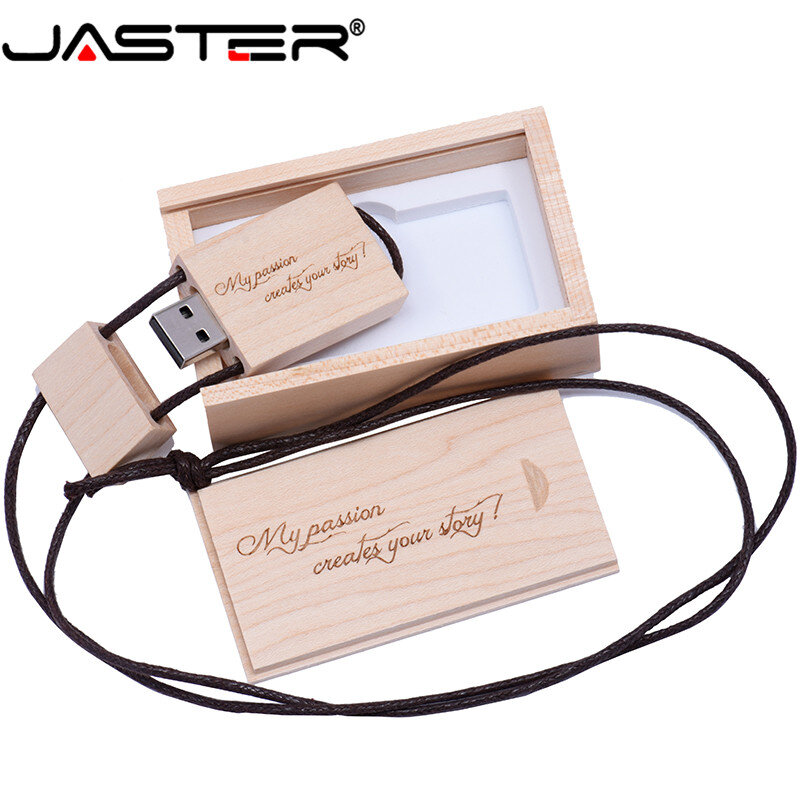 Jasterホット販売正方形のロープ木製のusb + ボックス (無料カスタムロゴ) usb 2.0ペンドライブ4ギガバイト8ギガバイト16ギガバイト32ギガバイト64ギガバイトのusbフラッシュドライブ