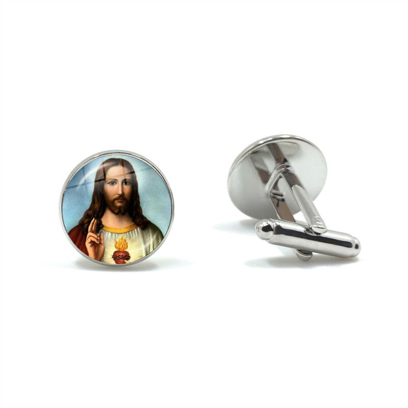 Virgin Mary and Jesus Men Wedding Cufflinks Bridegroom Suit Cuff Links Button Christian Cufflinks Jesus Christian Jewelry