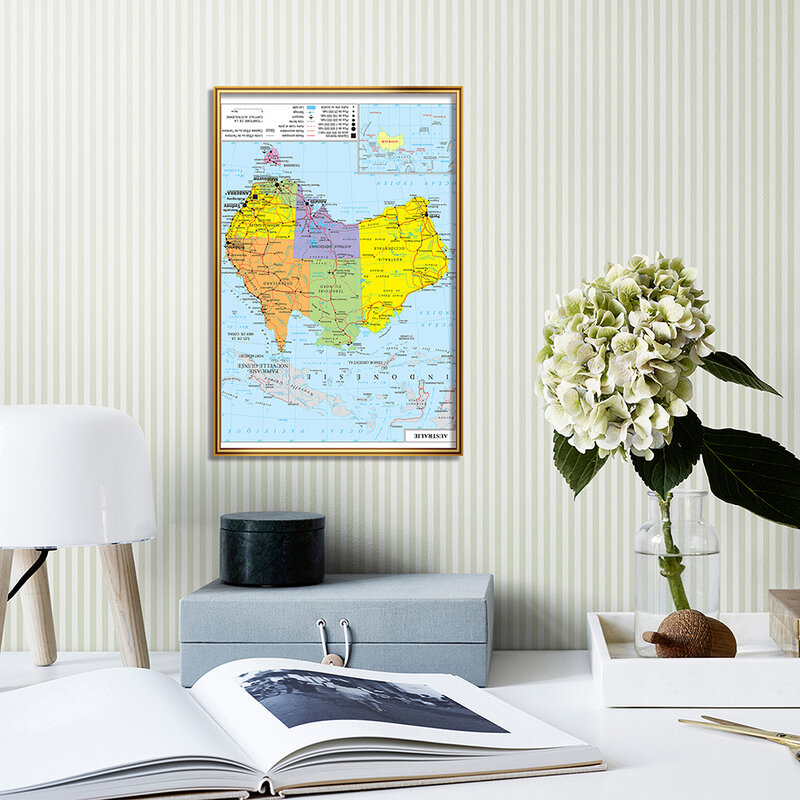 42*59Cm Peta Transportasi Australia Dalam Poster Seni Dinding Perancis Lukisan Kanvas Perlengkapan Sekolah Perjalanan Dekorasi Rumah