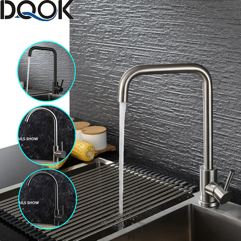 DQOKสีดำก๊อกน้ำห้องครัวสแตนเลสสตีลเดียวจับเดี่ยวก๊อกน้ำห้องครัวBrushed Nickle Mixer Tap