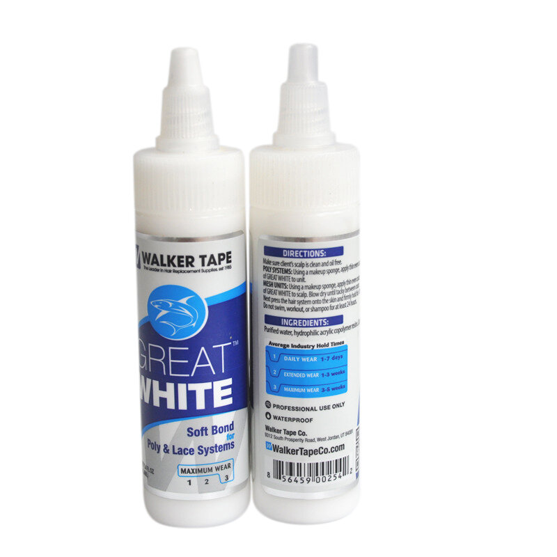 1,4 FLOZ (41,4 ml) adhesivo de pelo blanco, adhesivo de unión suave, pegamento para sistemas de encaje y polietileno, pegamento para pelucas