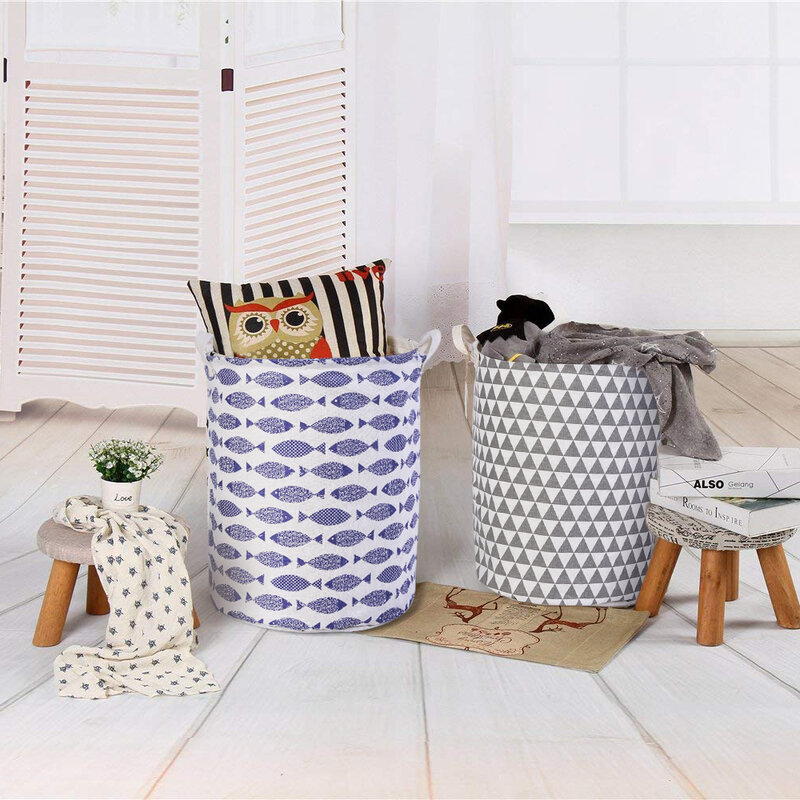 Junejour cesta de almacenamiento de colada de lino ropa sucia juguetes organizador barril hogar cesta de almacenamiento para juguetes ropa interior misceláneas 35*45cm