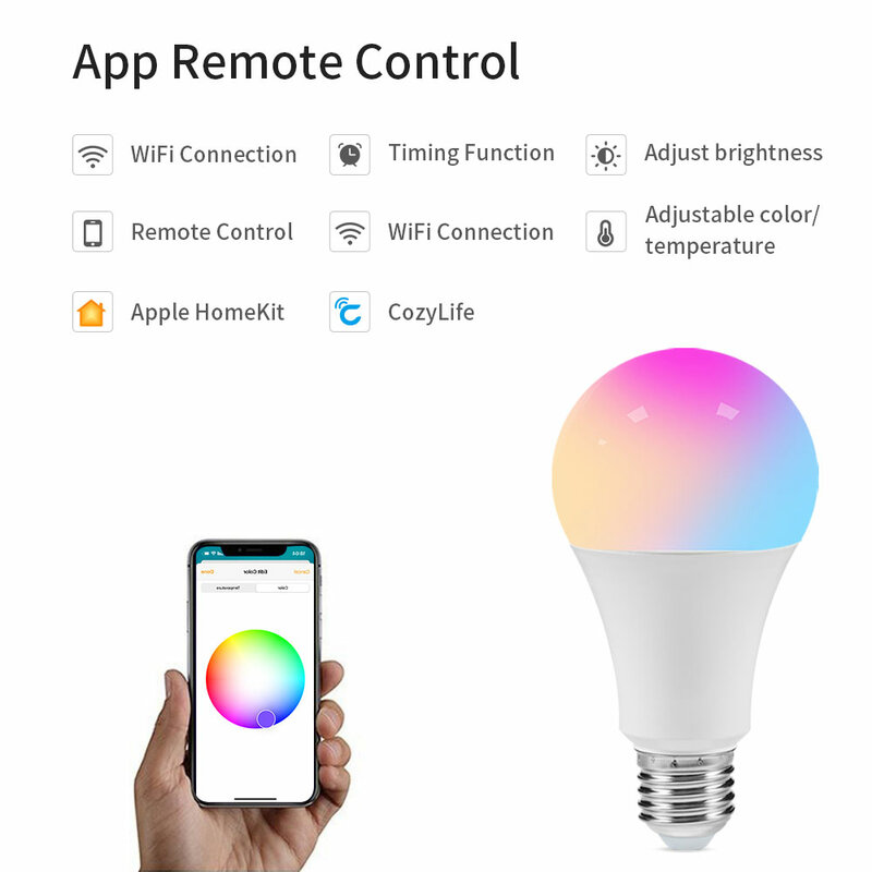 HomeKit-bombilla inteligente con WiFi, lámpara regulable RGB + CW + WW, funciona con Alice, alexa, Google Home, Siri, sin Hub, 9W, E27
