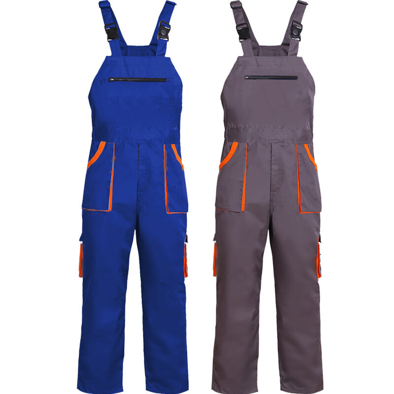 Baju kerja pria, Bib overall pria pakaian kerja ukuran besar pelindung keseluruhan tali Jumpsuit Multi saku seragam kerja celana kargo