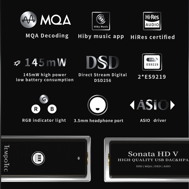 Sonata-Amplificador de Auscultadores HD Tipo C, USB, DAC, Dongle, Dual, ES9219, DSD256, Android, MacOS, Novo, MQA, 3,5mm