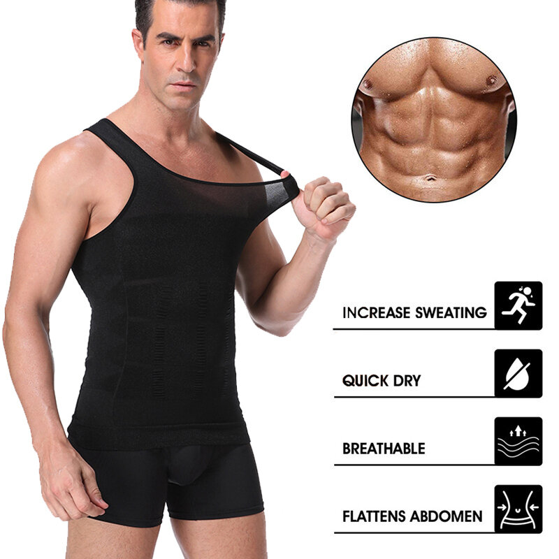 Men Body Shapers Tight Skinny Sleeveless Shirt Fitness Waist Trainer Elastic Beauty Abdomen Tank Tops Slimming Boobs Gym Vest