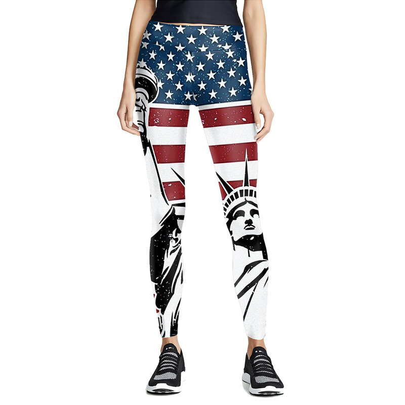 Women Leggings Outdoor Activities High Waist Stretch Strethcy Fitness Pants Summer Independence Day Printing Female Casual