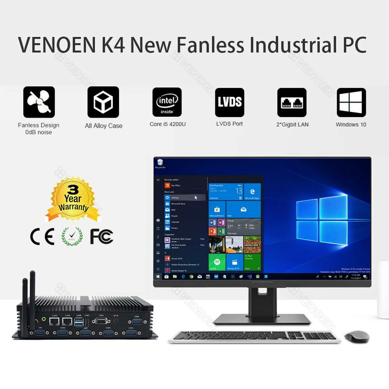 Fanless Mini PC Intel Core i5 4200U J4125 HDMI VGA i7 4500U 6 RS232 485 COM Linux Windows 10 Desktop Computer support 3G/4G