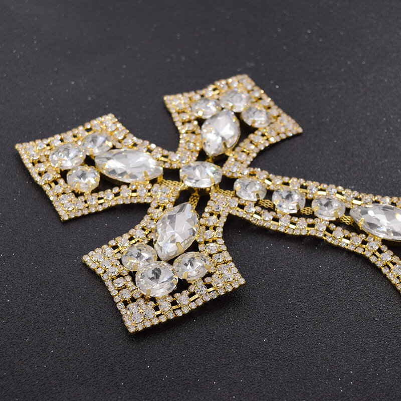 Cuier 1 Stuk Sparkly Big Size Cross Naaien Applicaties Strass Crystal Gold Glas Accessoires Diy Naaien Decoraties