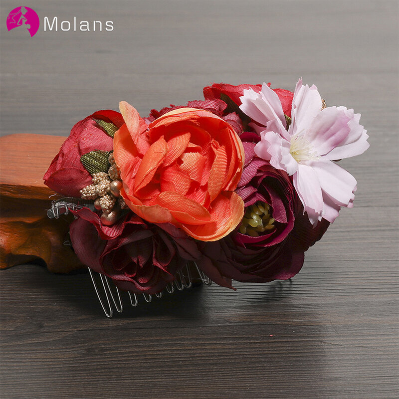 MOLANS-مشط أنيق على شكل زهرة ، تحفيز الشعر ، التوت الطبيعي ، أغطية الرأس ، أوراق الورد ، إكسسوارات الزفاف