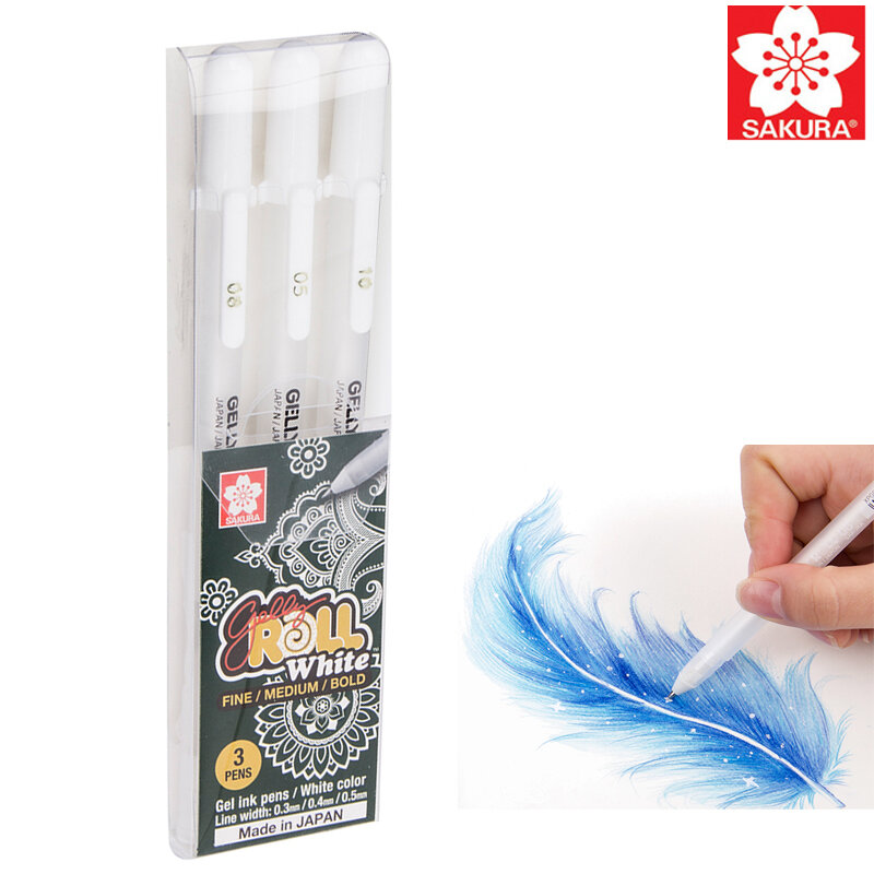 SAKURA 3pcs Gelly ROLL CLASSIC Highlight ปากกาเจลหมึกปากกา Bright สีขาวปากกาเน้นเครื่องหมายไฮไลต์สี