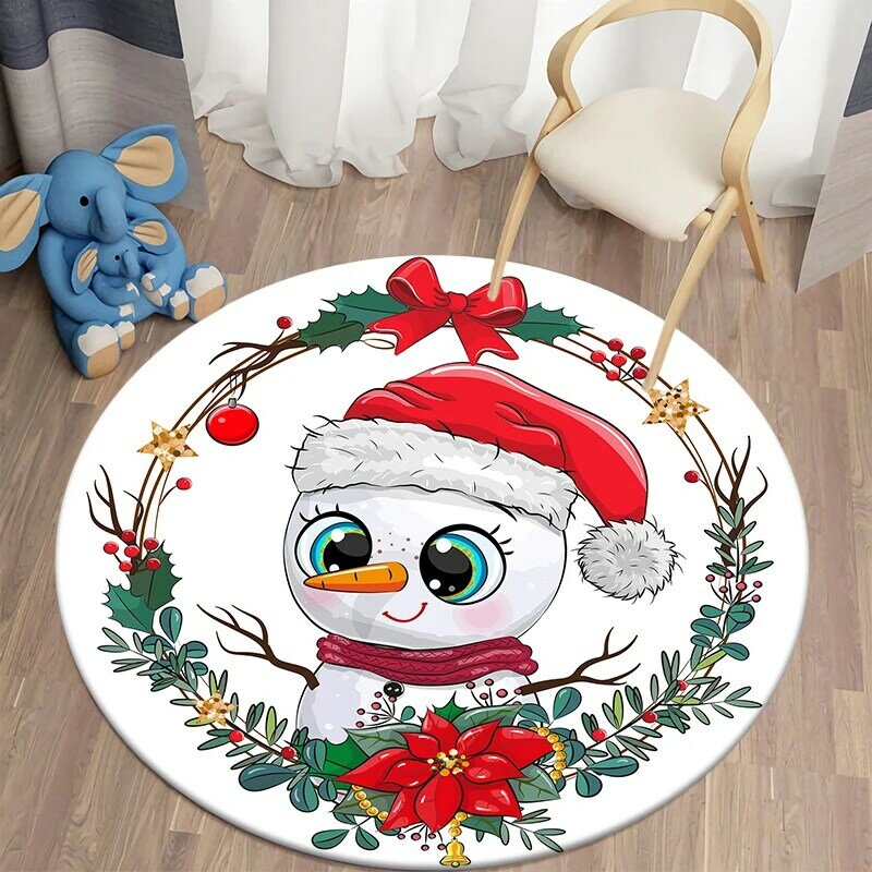 Kawaii Decoratieve Tapijt Dier Gedrukt Kerst Karpetten Ronde Tapijt Voor Woonkamer Vloermat Anti-Slip Mat Voor kinderen