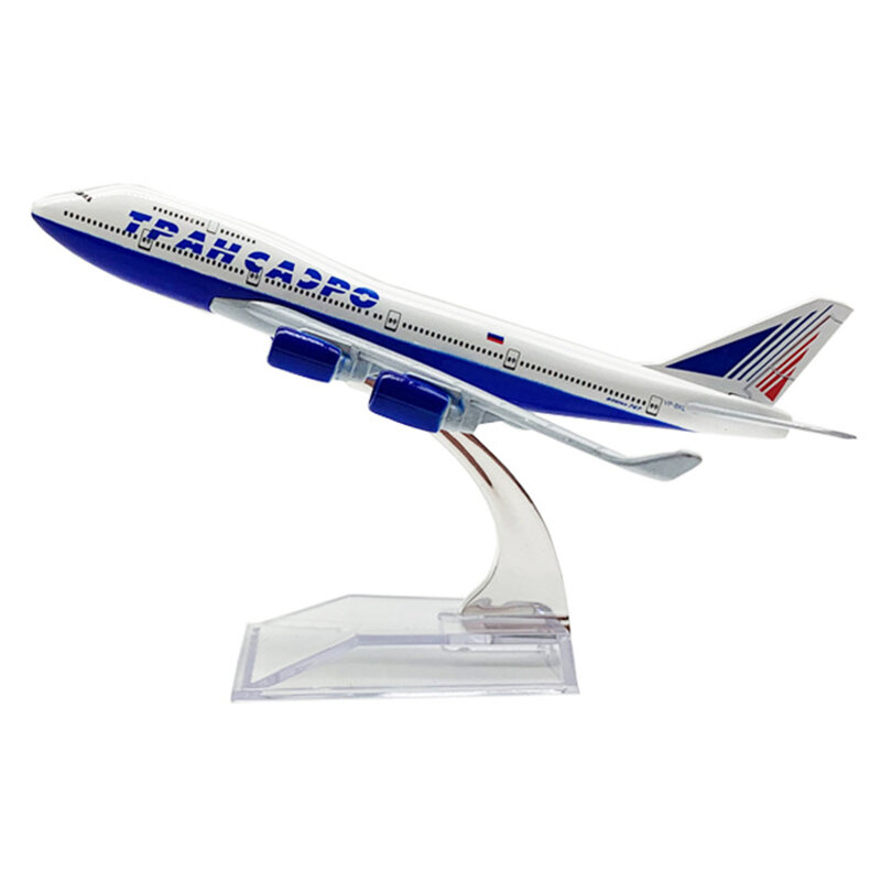 16CM Pesawat Model Bahasa Rusia Transaero Airlines Boeing B747 Diecast Logam Paduan Pesawat Pesawat Mainan Anak Hadiah Koleksi Tampilan