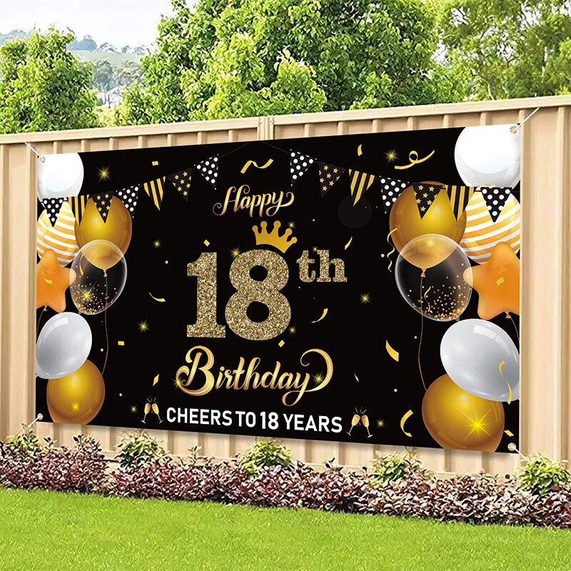 Cartel de fondo de feliz 18 cumpleaños, decoración para fiestas, accesorios de fotomatón para interiores y exteriores