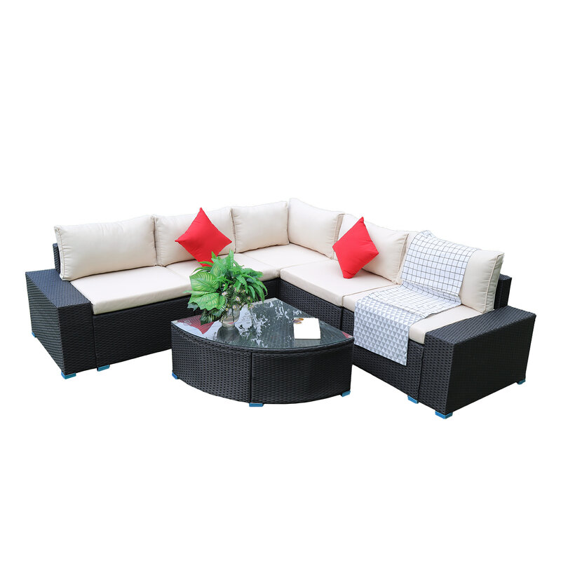US STOCK Panana 7 Piece Large Outdoor Garden Yard Furnitures set Patio PE Rattan Wicker Sofa with Coffee Table Sectional Set
