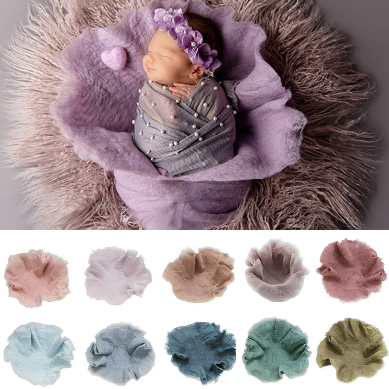 Cesta de lana de fieltro suave para sesión de fotos, manta redonda hecha a mano, accesorios de fotografía para bebé recién nacido, 100%