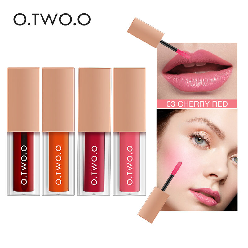 O.TWO.O 4 Pz/set Multi Effetto Lip Gloss Fard Liquido Arancione Rosa di Colore Rosso Liscio Pigmento Morbida Come La Seta Cosmetici