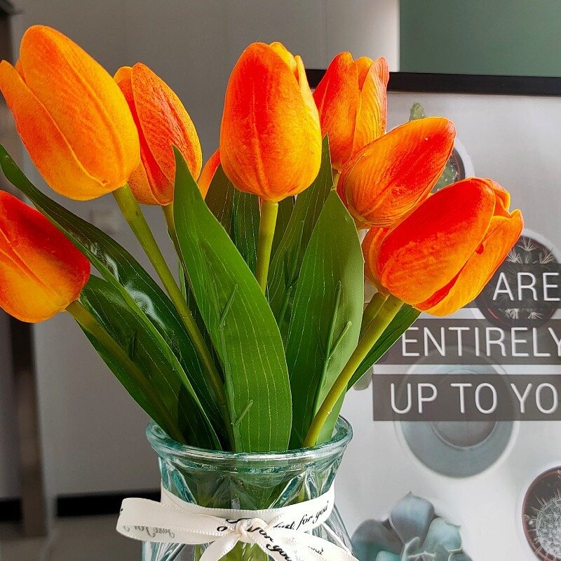 Bouquet de tulipes artificielles en silicone, 5 têtes, fausses fleurs, blanc, luxe, toucher réel, mariage, maison, salon, décoration de Noël