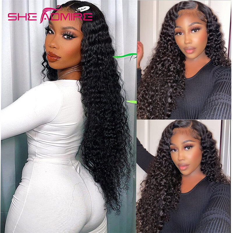 13x4 Deep Wave Lace Front Wigs Human Hair Curly Wigs for Black Women Pre Plucked with Baby Hair Long 40 Inch SheAdmire Remy Hair