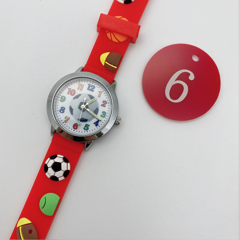 Часы Детские с силиконовым ремешком, повседневные аналоговые кварцевые для мальчиков и девочек, с 3D мультяшным футбольным циферблатом, под...