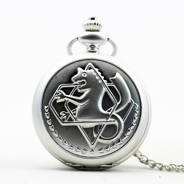High Quality FullMetal Alchemist Edward Elric Cosplay Pocket watch Dull Polish Men's Penadnt Necklace Fob Chain